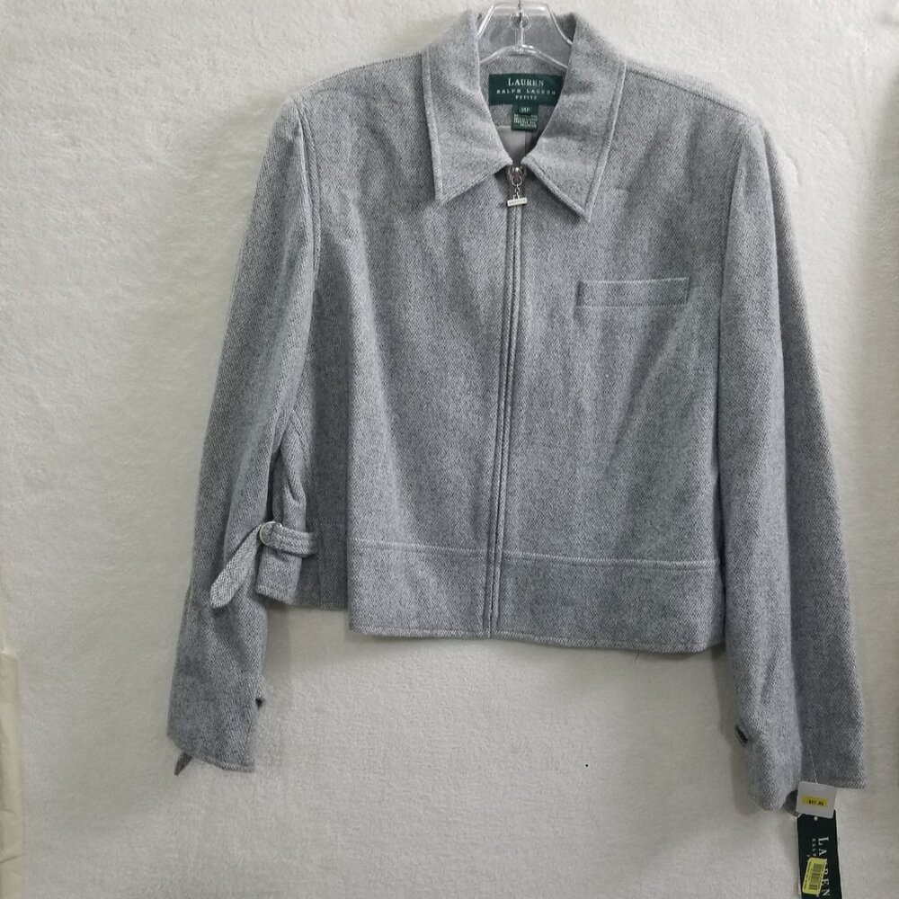 Lauren Ralph Lauren Petite Grey Wool Blend‎ Cropped Zip Jacket 14P NWT
